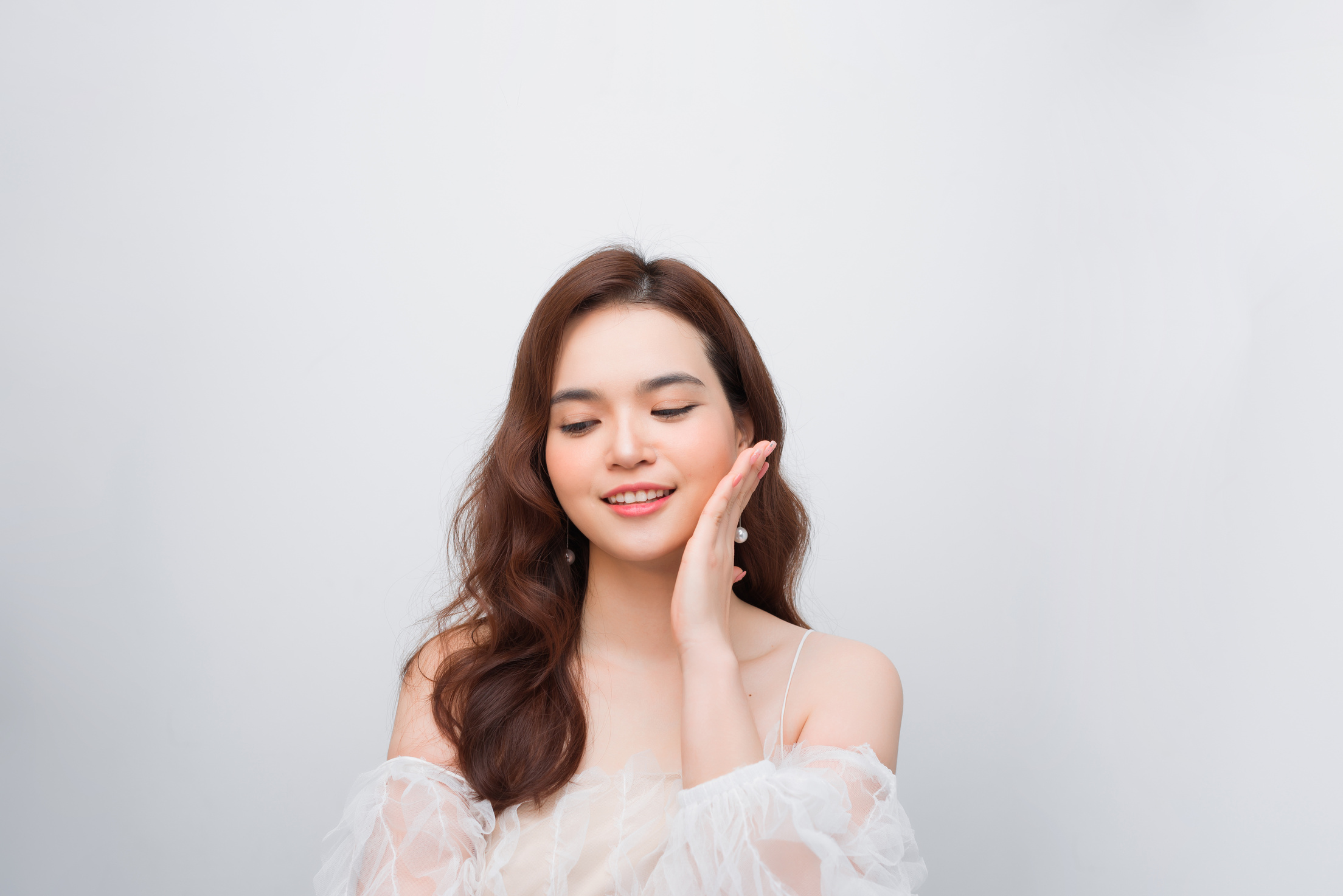 Beautiful asian woman face and Perfect skin. keep pore details.